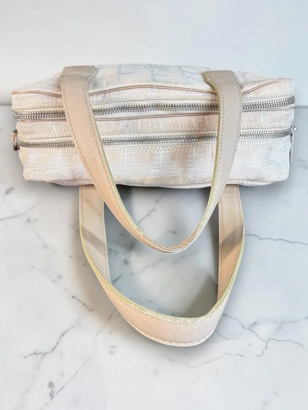 Chanel Vintage Beige Silver CC New Travel Line Bowler Crossbody Satchel with COA